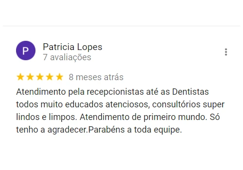 Atendimento pela recepcionistas até as Dentistas todos muito educados atenciosos, consultórios super lindos e limpos. Atendimento de primeiro mundo. Só tenho a agradecer.Parabéns a toda equipe.